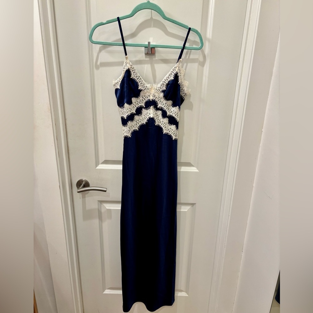 NWT Sincerely Jules Midnight Blue satin and lace slip Dress - M